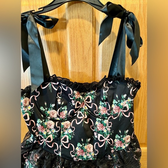 NWT Widow Bewitched Bloom Mini Dress w/ Petticoat Corset Satin Shoulder Ties - Picture 7 of 15